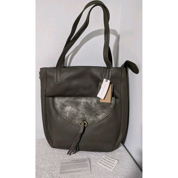 Anthropologie Viola Convertible Tote & Clutch Bag Olive Green NWT Pebble Leather - Picture 1 of 12